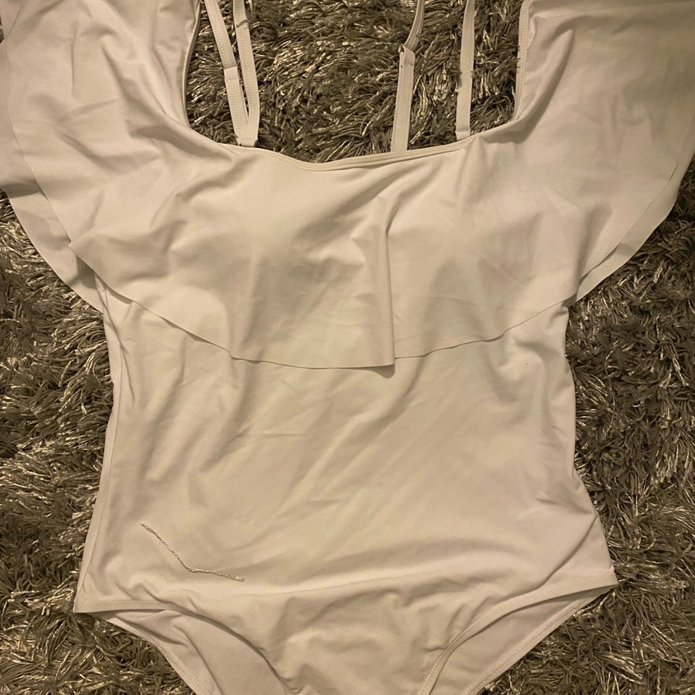 Sexy Elegant off the shoulder all white swim suit